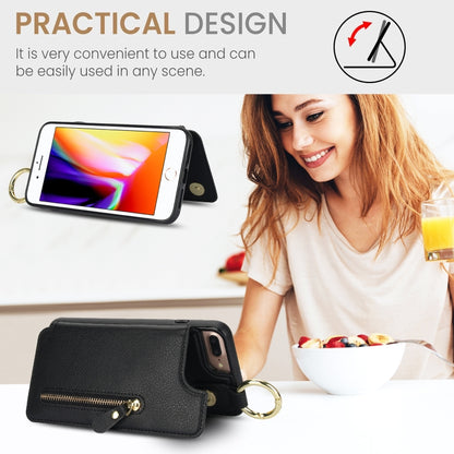 For iPhone 8 Plus / 7 Plus Litchi Texture Zipper Double Buckle Card Bag Phone Case(Black) - More iPhone Cases by buy2fix | Online Shopping UK | buy2fix