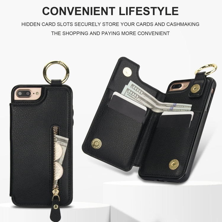 For iPhone 8 Plus / 7 Plus Litchi Texture Zipper Double Buckle Card Bag Phone Case(Black) - More iPhone Cases by buy2fix | Online Shopping UK | buy2fix