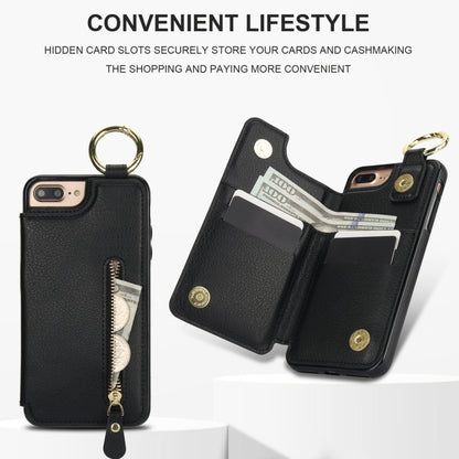 For iPhone 8 Plus / 7 Plus Litchi Texture Zipper Double Buckle Card Bag Phone Case(Black) - More iPhone Cases by buy2fix | Online Shopping UK | buy2fix