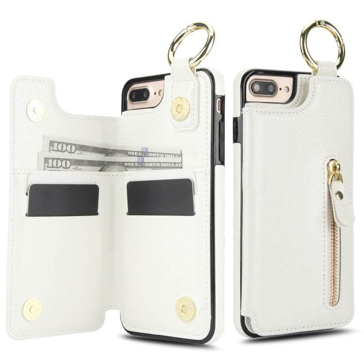 For iPhone 8 Plus / 7 Plus Litchi Texture Zipper Double Buckle Card Bag Phone Case(White) - More iPhone Cases by buy2fix | Online Shopping UK | buy2fix
