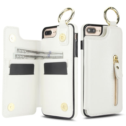 For iPhone 8 Plus / 7 Plus Litchi Texture Zipper Double Buckle Card Bag Phone Case(White) - More iPhone Cases by buy2fix | Online Shopping UK | buy2fix