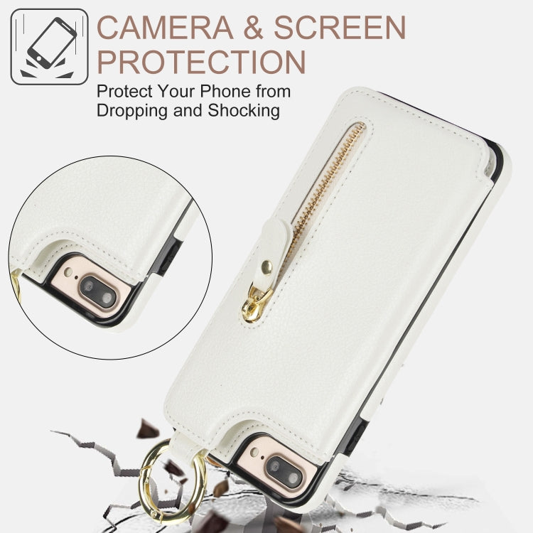 For iPhone 8 Plus / 7 Plus Litchi Texture Zipper Double Buckle Card Bag Phone Case(White) - More iPhone Cases by buy2fix | Online Shopping UK | buy2fix