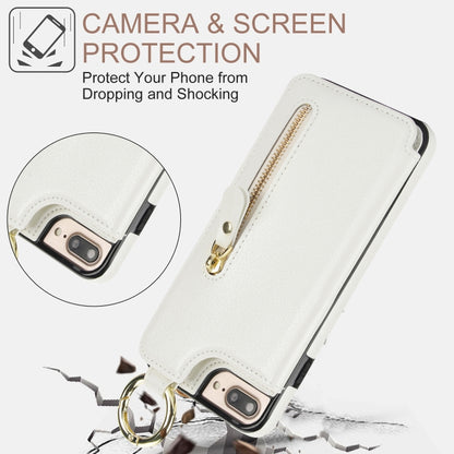 For iPhone 8 Plus / 7 Plus Litchi Texture Zipper Double Buckle Card Bag Phone Case(White) - More iPhone Cases by buy2fix | Online Shopping UK | buy2fix