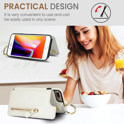 For iPhone 8 Plus / 7 Plus Litchi Texture Zipper Double Buckle Card Bag Phone Case(White) - More iPhone Cases by buy2fix | Online Shopping UK | buy2fix
