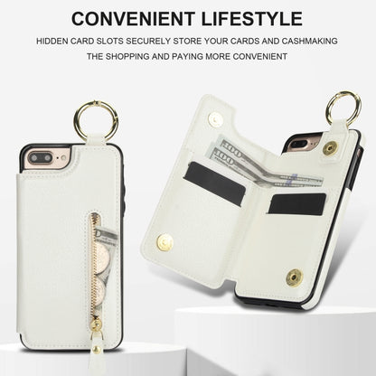 For iPhone 8 Plus / 7 Plus Litchi Texture Zipper Double Buckle Card Bag Phone Case(White) - More iPhone Cases by buy2fix | Online Shopping UK | buy2fix