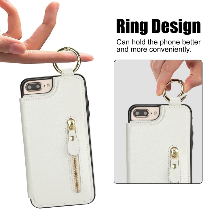 For iPhone 8 Plus / 7 Plus Litchi Texture Zipper Double Buckle Card Bag Phone Case(White) - More iPhone Cases by buy2fix | Online Shopping UK | buy2fix