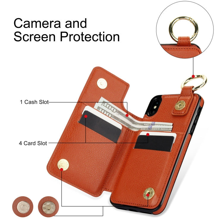 For iPhone XS / X Litchi Texture Zipper Double Buckle Card Bag Phone Case(Brown) - More iPhone Cases by buy2fix | Online Shopping UK | buy2fix