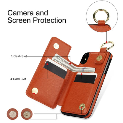 For iPhone XS / X Litchi Texture Zipper Double Buckle Card Bag Phone Case(Brown) - More iPhone Cases by buy2fix | Online Shopping UK | buy2fix