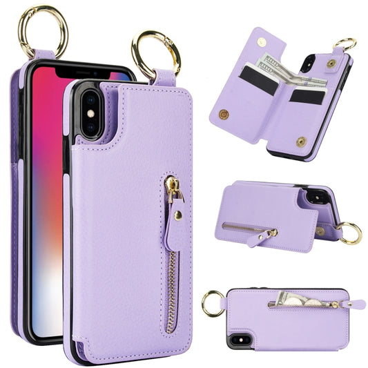 For iPhone XS / X Litchi Texture Zipper Double Buckle Card Bag Phone Case(Purple) - More iPhone Cases by buy2fix | Online Shopping UK | buy2fix