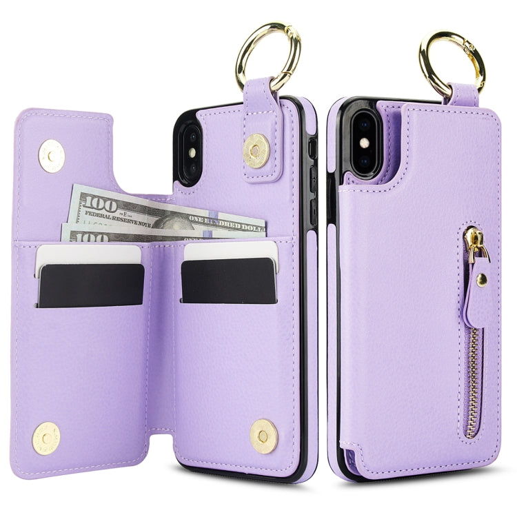 For iPhone XS / X Litchi Texture Zipper Double Buckle Card Bag Phone Case(Purple) - More iPhone Cases by buy2fix | Online Shopping UK | buy2fix