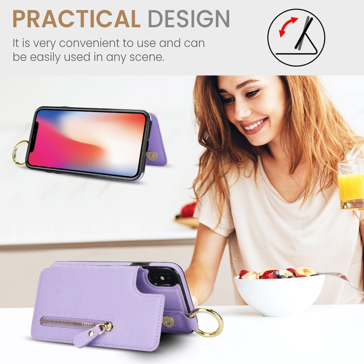 For iPhone XS / X Litchi Texture Zipper Double Buckle Card Bag Phone Case(Purple) - More iPhone Cases by buy2fix | Online Shopping UK | buy2fix