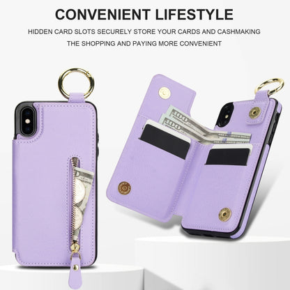 For iPhone XS / X Litchi Texture Zipper Double Buckle Card Bag Phone Case(Purple) - More iPhone Cases by buy2fix | Online Shopping UK | buy2fix