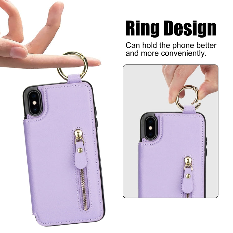 For iPhone XS / X Litchi Texture Zipper Double Buckle Card Bag Phone Case(Purple) - More iPhone Cases by buy2fix | Online Shopping UK | buy2fix