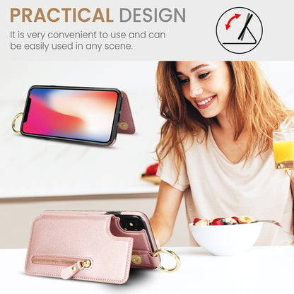 For iPhone XS / X Litchi Texture Zipper Double Buckle Card Bag Phone Case(Rose Gold) - More iPhone Cases by buy2fix | Online Shopping UK | buy2fix