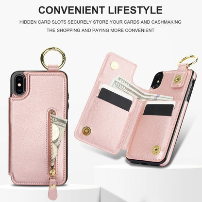 For iPhone XS / X Litchi Texture Zipper Double Buckle Card Bag Phone Case(Rose Gold) - More iPhone Cases by buy2fix | Online Shopping UK | buy2fix