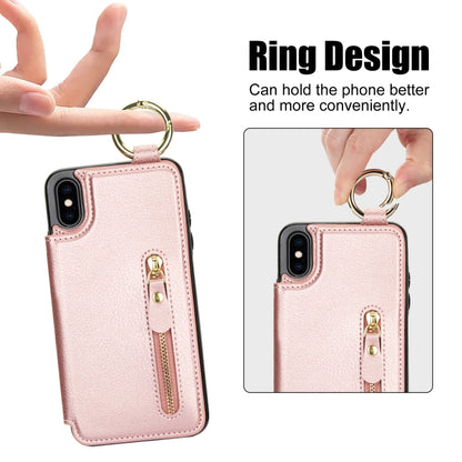 For iPhone XS / X Litchi Texture Zipper Double Buckle Card Bag Phone Case(Rose Gold) - More iPhone Cases by buy2fix | Online Shopping UK | buy2fix