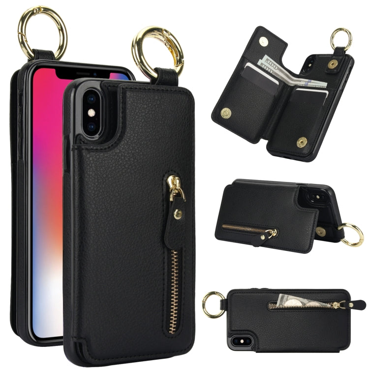 For iPhone XS / X Litchi Texture Zipper Double Buckle Card Bag Phone Case(Black) - More iPhone Cases by buy2fix | Online Shopping UK | buy2fix