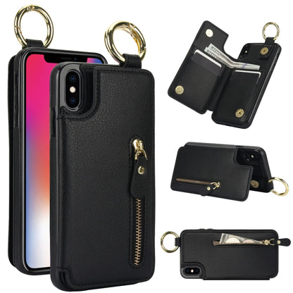 For iPhone XS / X Litchi Texture Zipper Double Buckle Card Bag Phone Case(Black) - More iPhone Cases by buy2fix | Online Shopping UK | buy2fix