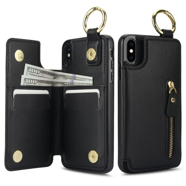 For iPhone XS / X Litchi Texture Zipper Double Buckle Card Bag Phone Case(Black) - More iPhone Cases by buy2fix | Online Shopping UK | buy2fix