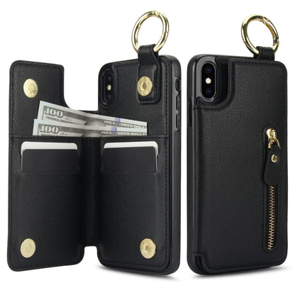 For iPhone XS / X Litchi Texture Zipper Double Buckle Card Bag Phone Case(Black) - More iPhone Cases by buy2fix | Online Shopping UK | buy2fix