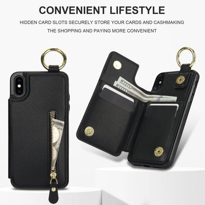For iPhone XS / X Litchi Texture Zipper Double Buckle Card Bag Phone Case(Black) - More iPhone Cases by buy2fix | Online Shopping UK | buy2fix