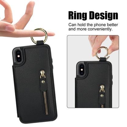 For iPhone XS / X Litchi Texture Zipper Double Buckle Card Bag Phone Case(Black) - More iPhone Cases by buy2fix | Online Shopping UK | buy2fix
