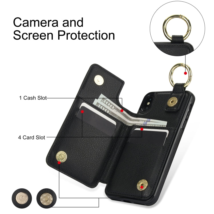For iPhone XS / X Litchi Texture Zipper Double Buckle Card Bag Phone Case(Black) - More iPhone Cases by buy2fix | Online Shopping UK | buy2fix