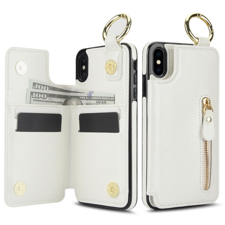 For iPhone XS / X Litchi Texture Zipper Double Buckle Card Bag Phone Case(White) - More iPhone Cases by buy2fix | Online Shopping UK | buy2fix