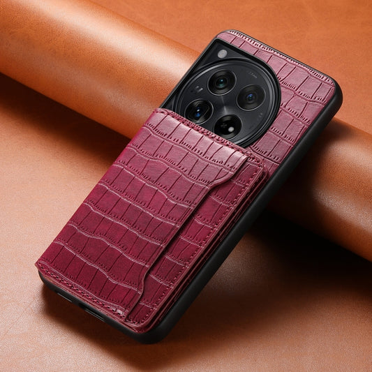 For OnePlus 12 Crocodile Texture Card Bag Design Full Coverage Phone Case(Red) by buy2fix