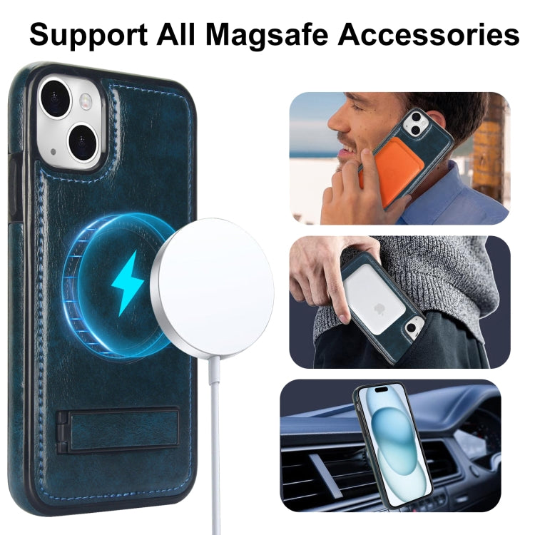 For iPhone 15 Retro Leather Invisible Stand MagSafe Phone Case(Blue) - iPhone 15 Cases by buy2fix | Online Shopping UK | buy2fix