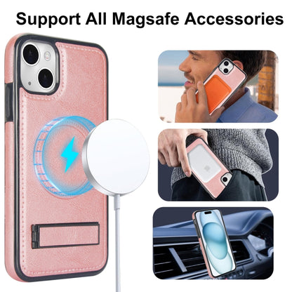 For iPhone 15 Retro Leather Invisible Stand MagSafe Phone Case(Rose Gold) - iPhone 15 Cases by buy2fix | Online Shopping UK | buy2fix