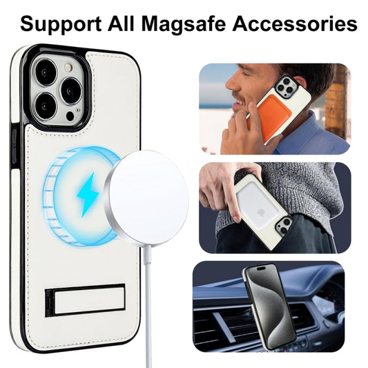 For iPhone 15 Pro Retro Leather Invisible Stand MagSafe Phone Case(White) by buy2fix
