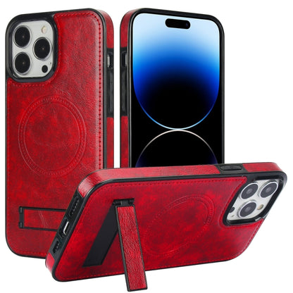 For iPhone 14 Pro Max Retro Leather Invisible Stand MagSafe Phone Case(Red) - iPhone 14 Pro Max Cases by buy2fix | Online Shopping UK | buy2fix