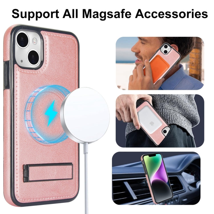 For iPhone 14 Retro Leather Invisible Stand MagSafe Phone Case(Rose Gold) - iPhone 14 Cases by buy2fix | Online Shopping UK | buy2fix