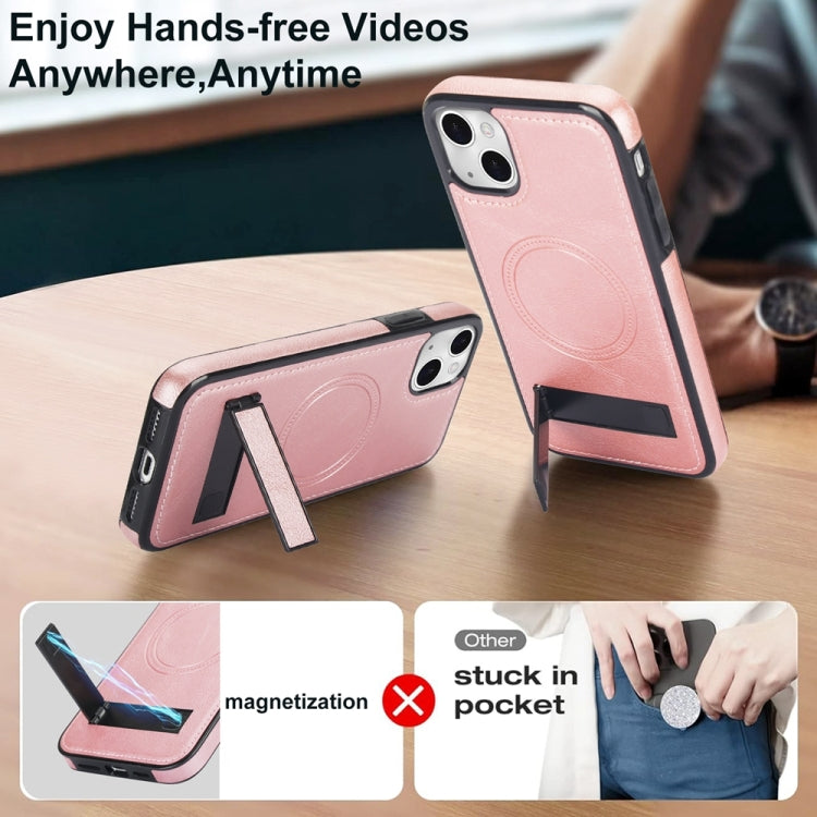 For iPhone 13 Retro Leather Invisible Stand MagSafe Phone Case(Rose Gold) by buy2fix