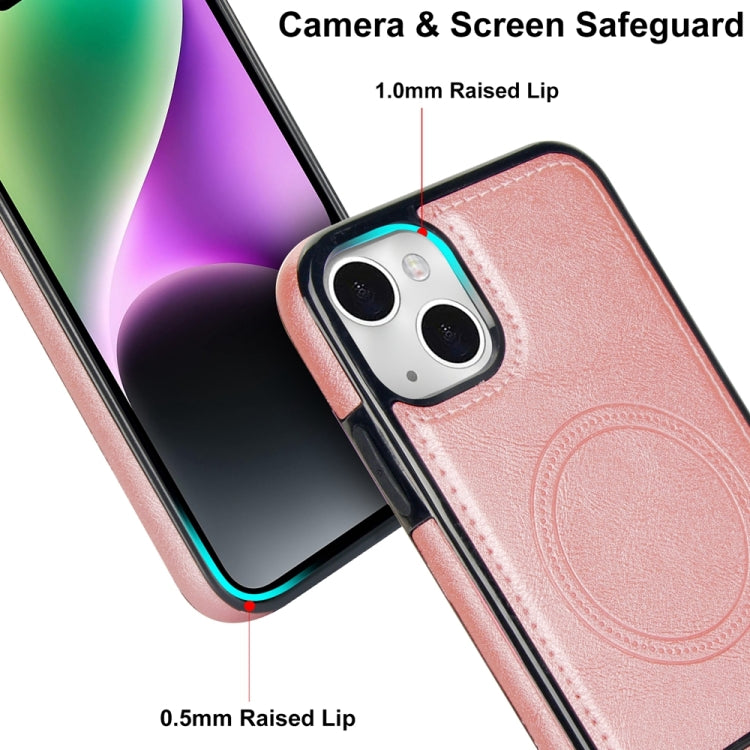 For iPhone 13 Retro Leather Invisible Stand MagSafe Phone Case(Rose Gold) by buy2fix