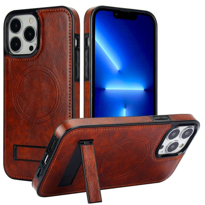 For iPhone 13 Pro Retro Leather Invisible Stand MagSafe Phone Case(Brown) - iPhone 13 Pro Cases by buy2fix | Online Shopping UK | buy2fix