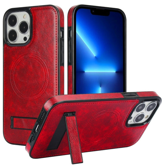 For iPhone 13 Pro Max Retro Leather Invisible Stand MagSafe Phone Case(Red) by buy2fix