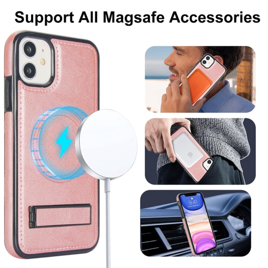For iPhone 11 Retro Leather Invisible Stand MagSafe Phone Case(Rose Gold) by buy2fix