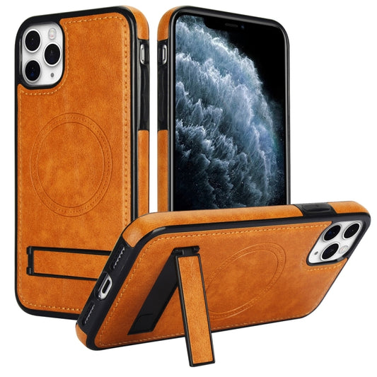 For iPhone 11 Pro Retro Leather Invisible Stand MagSafe Phone Case(Yellow) by buy2fix
