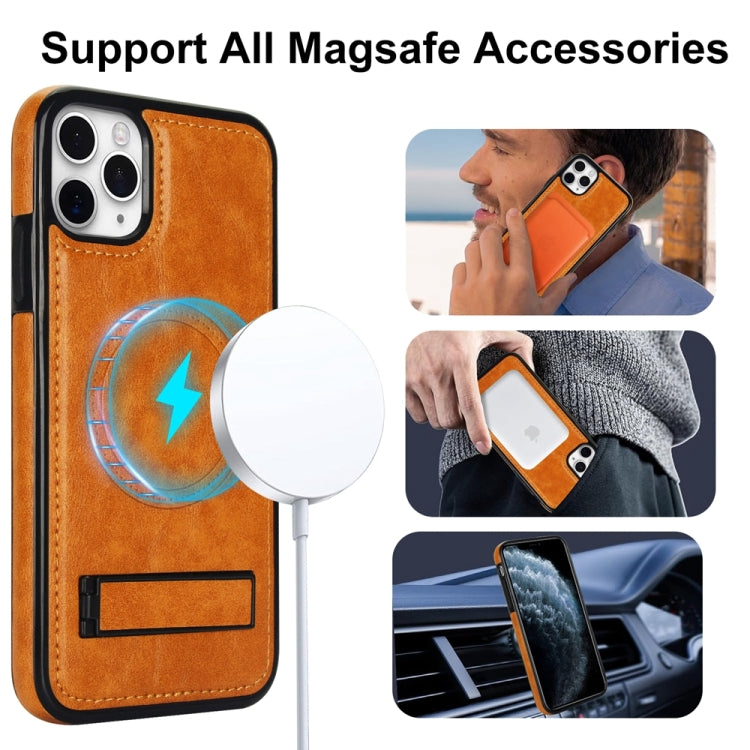 For iPhone 11 Pro Retro Leather Invisible Stand MagSafe Phone Case(Yellow) by buy2fix