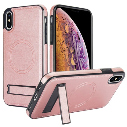 For iPhone XS Max Retro Leather Invisible Stand MagSafe Phone Case(Rose Gold) by buy2fix