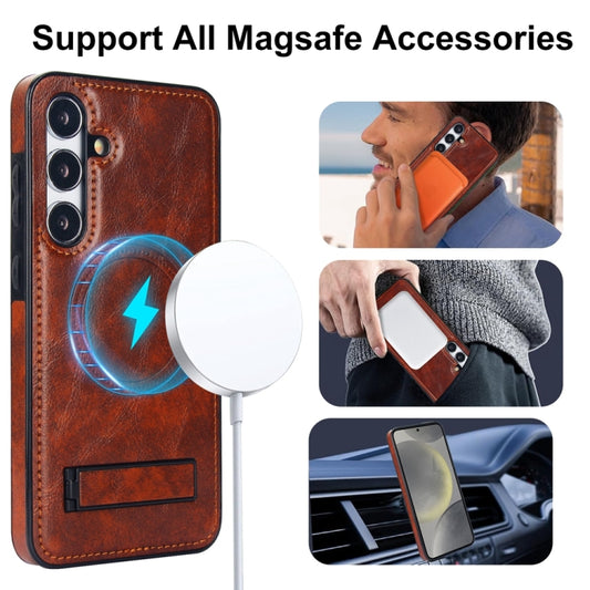 For Samsung Galaxy S24+ 5G Retro Leather Invisible Stand MagSafe Phone Case(Brown) by buy2fix