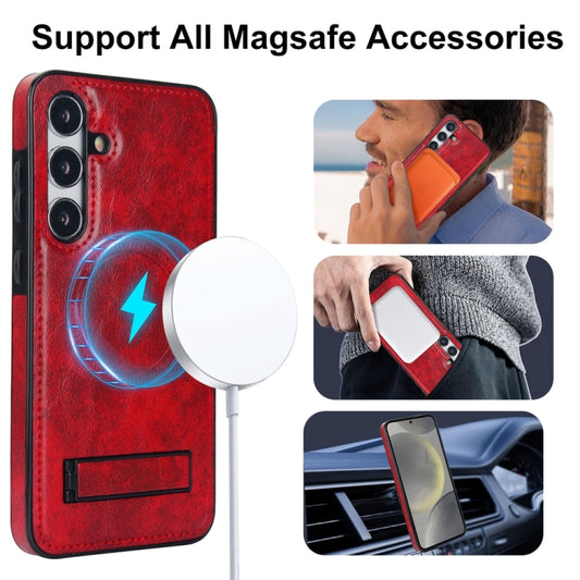 For Samsung Galaxy S24 5G Retro Leather Invisible Stand MagSafe Phone Case(Red) by buy2fix