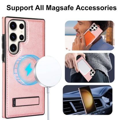 For Samsung Galaxy S23 Ultra 5G Retro Leather Invisible Stand MagSafe Phone Case(Rose Gold) - Galaxy S23 Ultra 5G Cases by buy2fix | Online Shopping UK | buy2fix