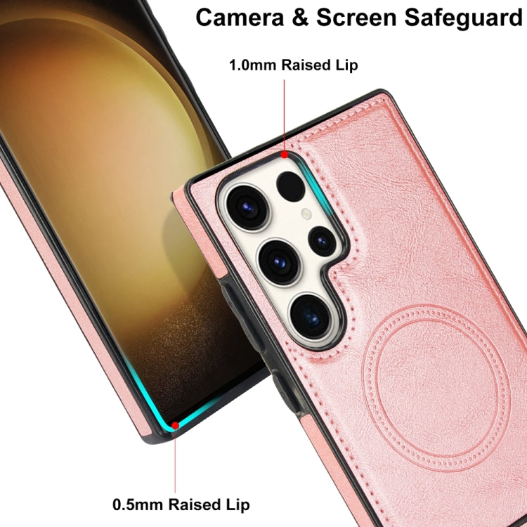 For Samsung Galaxy S23 Ultra 5G Retro Leather Invisible Stand MagSafe Phone Case(Rose Gold) - Galaxy S23 Ultra 5G Cases by buy2fix | Online Shopping UK | buy2fix