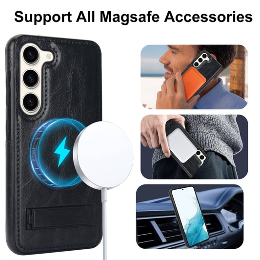 For Samsung Galaxy S23+ 5G Retro Leather Invisible Stand MagSafe Phone Case(Black) by buy2fix