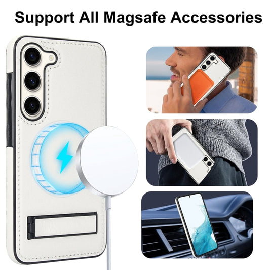 For Samsung Galaxy S23 5G Retro Leather Invisible Stand MagSafe Phone Case(White) by buy2fix