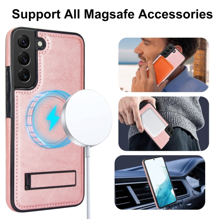 For Samsung Galaxy S22 5G Retro Leather Invisible Stand MagSafe Phone Case(Rose Gold) - Galaxy S22 5G Cases by buy2fix | Online Shopping UK | buy2fix