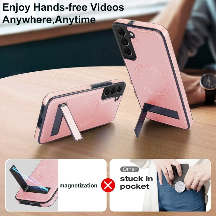 For Samsung Galaxy S22 5G Retro Leather Invisible Stand MagSafe Phone Case(Rose Gold) - Galaxy S22 5G Cases by buy2fix | Online Shopping UK | buy2fix